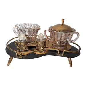 MCM Atomic Cream & Sugar Kidney Shape Serving Tray Salt Pepper Eames Era RARE